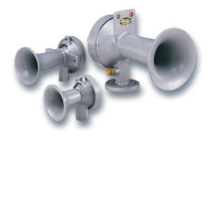 Federal Signal offers a line of air horns in a variety of tones and sizes for the industrial marketplace. High, medium and low tones are available which provides a wide range of frequencies and high sound output. Federal Signal air horns feature a onepiece, cast aluminum alloy housing which has been treated to provide corrosion resistance. The horns include specialized longlasting stainless steel diaphragms. These precisely machined horns will yield peak performance at proper working air pressures and are virtually indestructible. The 3 and 4inch horns (Models 3H, 4H, 4M) have threaded female pipe connections. The Model 6H features flanges for additional support.