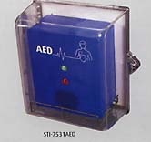 model 7531aed protective cabinet for aeds, polycarbonate with backplate, wire shelf and thumb lock